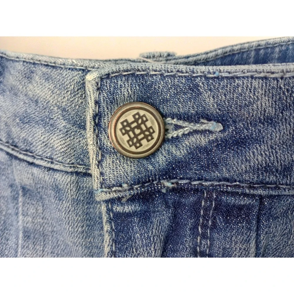 Laurie Felt LA Womens 0 Light Blue Classic Slim Leg Embroidered Chevron Jeans